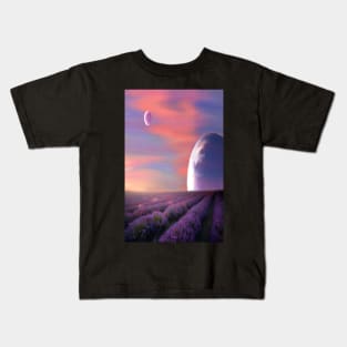 alien planets lavender fields nature surreal fantasy sunset sunrise plants Kids T-Shirt